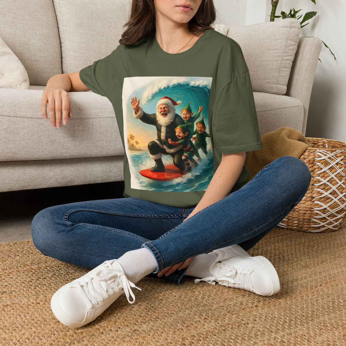 Santa Surfing T-Shirt — Retro Christmas Surfing Santa Tee