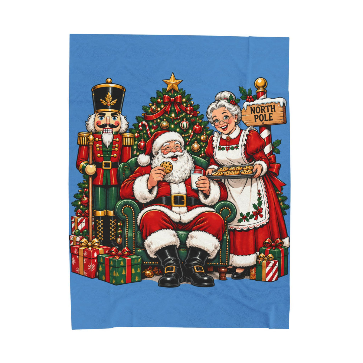 Santa Claus, Mrs. Claus & Nutcracker Christmas Velveteen Plush Blanket