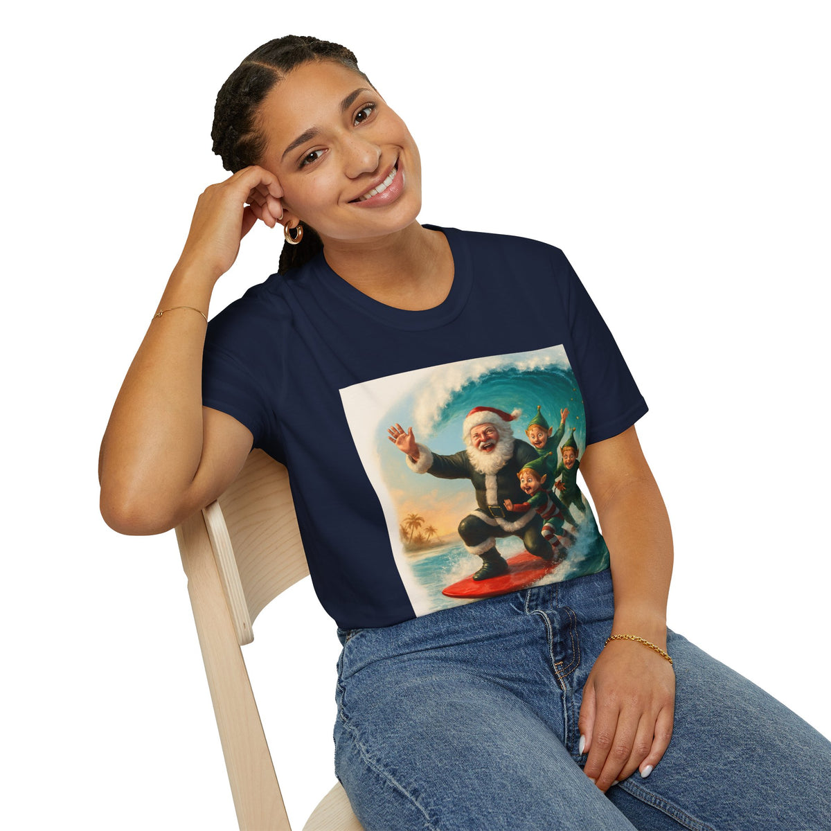 Santa Surfing T-Shirt — Retro Christmas Surfing Santa Tee