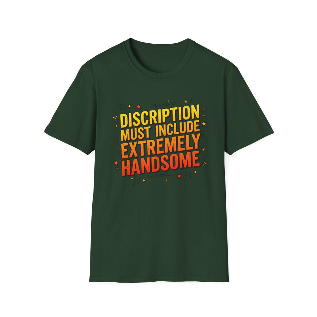 T-Shirt — “Description Must Include Extremely Handsome” Retro Comic Graphic Tee