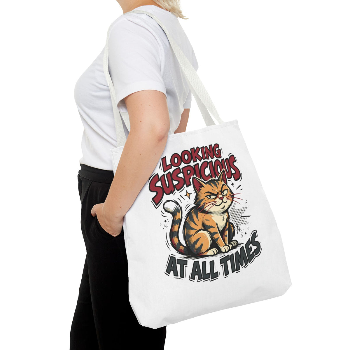 Looking Suspicious Cat Tote Bag - Funny Cat Lover Canvas Shopper