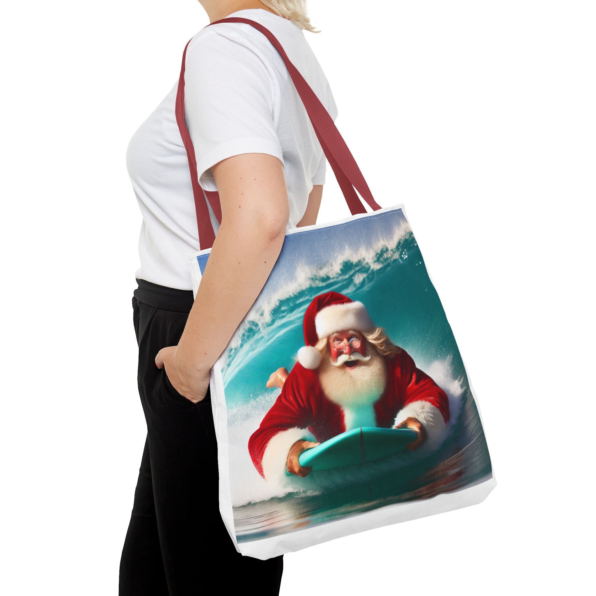 Christmas Surfing Santa Tote Bag – Festive Beach Holiday Shopper