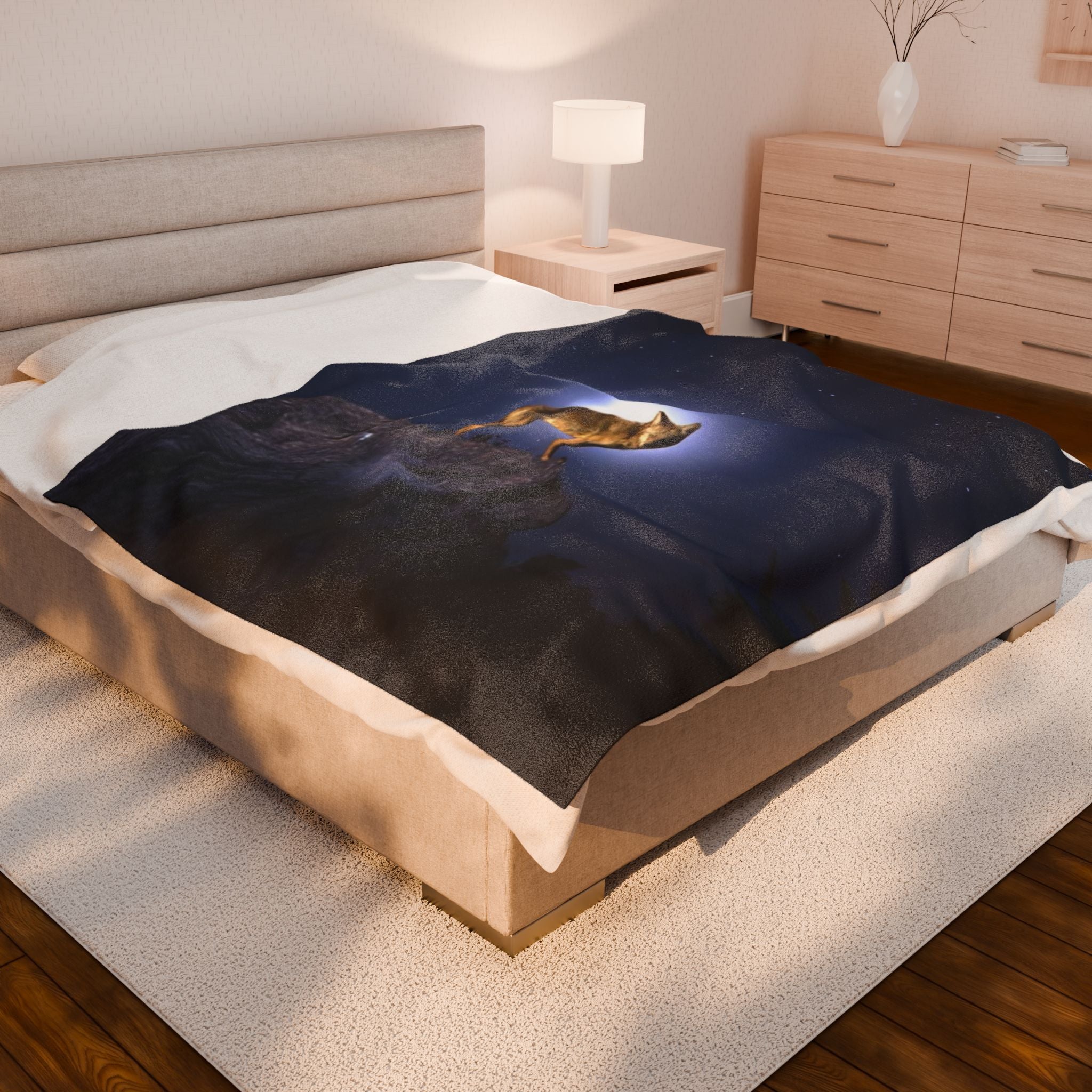 Velveteen Plush Blanket - Coyote Full Moon