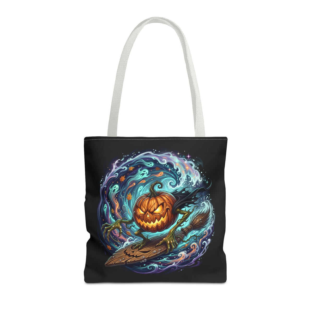 Halloween Surfing Pumpkin Tote Bag — Spooky Jack-o'-Lantern Beach Wave Tote