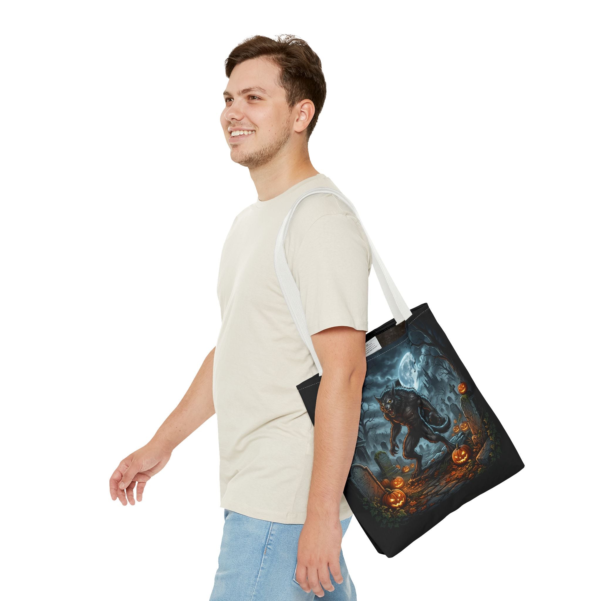 Halloween Werewolf Tote Bag – Spooky Graveyard Pumpkin Night Market Tote