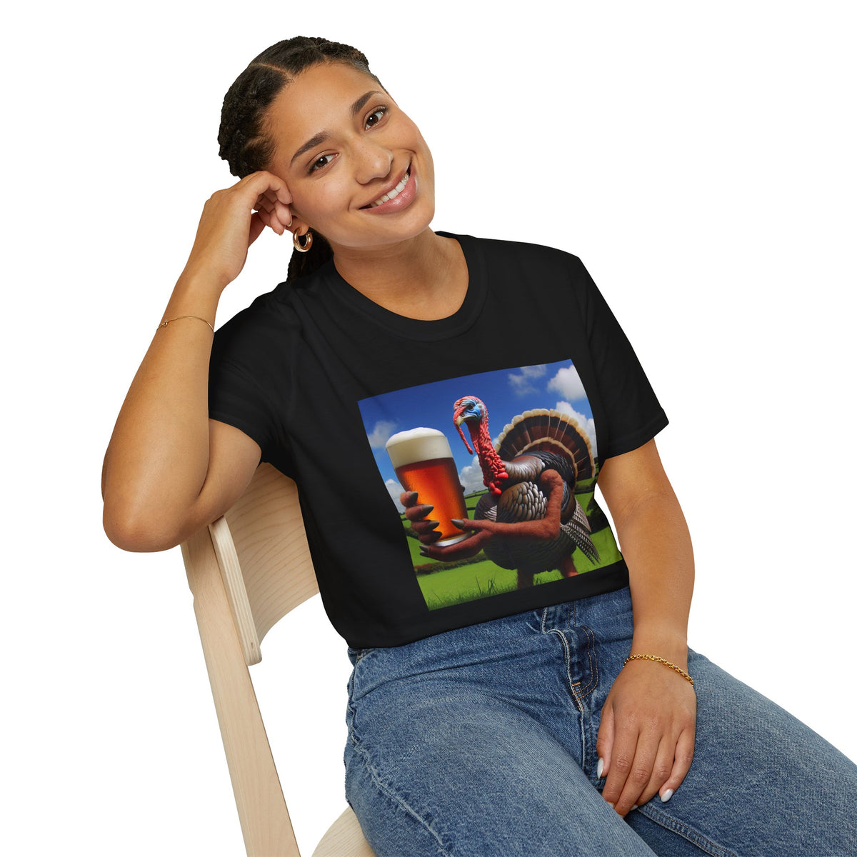 Thankful Turkey Beer T-Shirt — Funny Thanksgiving Turkey Holding Pint Tee