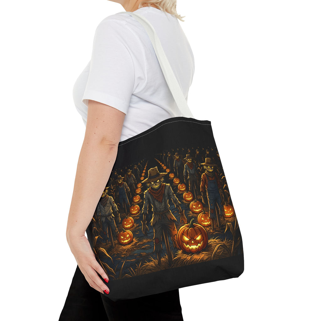 Halloween Scarecrow Parade Tote Bag – Spooky Pumpkin Field All-Over Print Tote