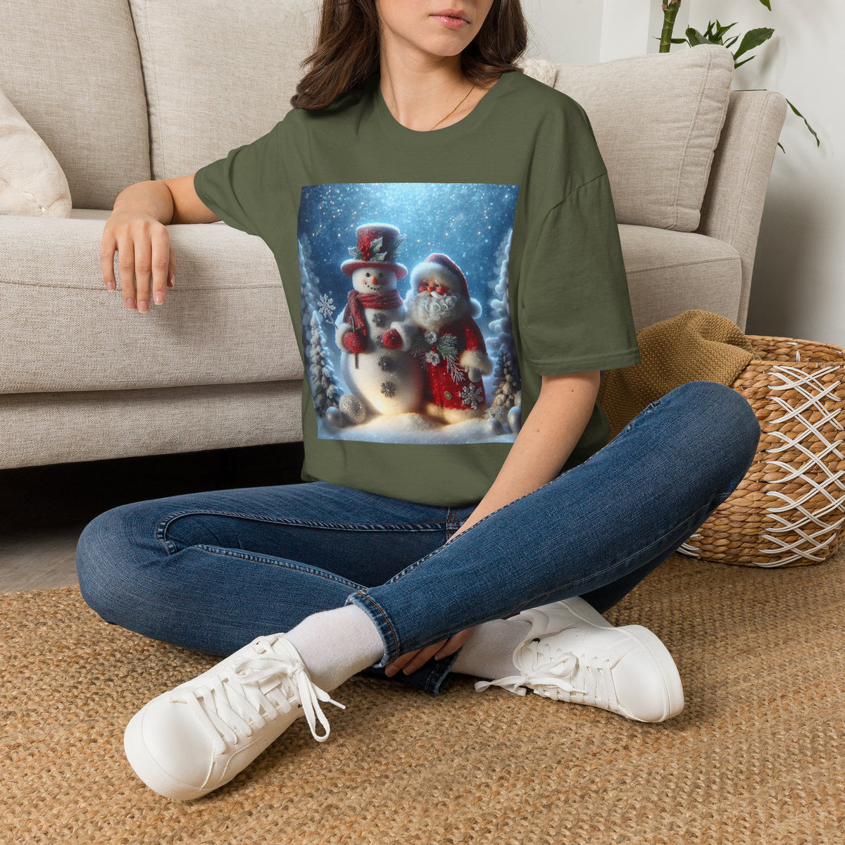 Christmas Santa & Snowman T-Shirt — Holiday Winter Scene Tee