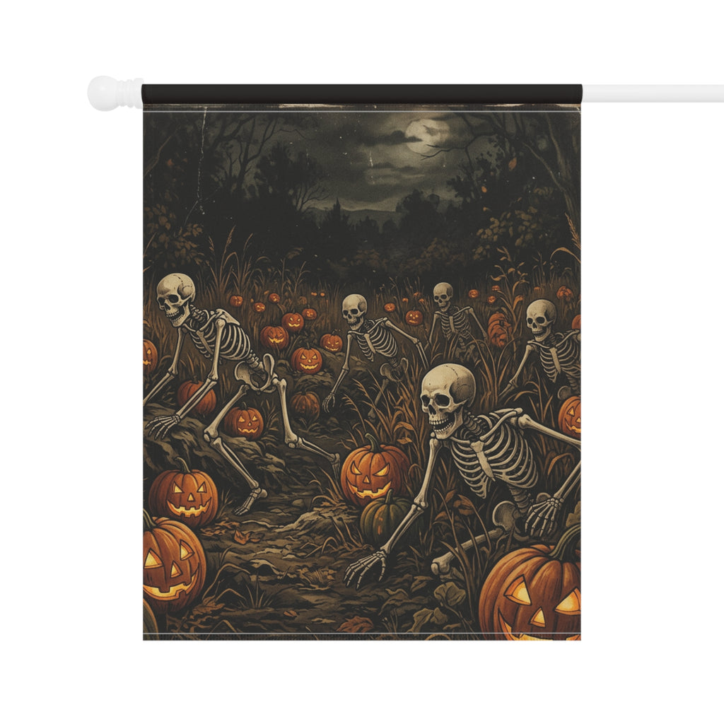 Halloween Skeleton Pumpkin Garden Flag — Spooky Outdoor House Banner