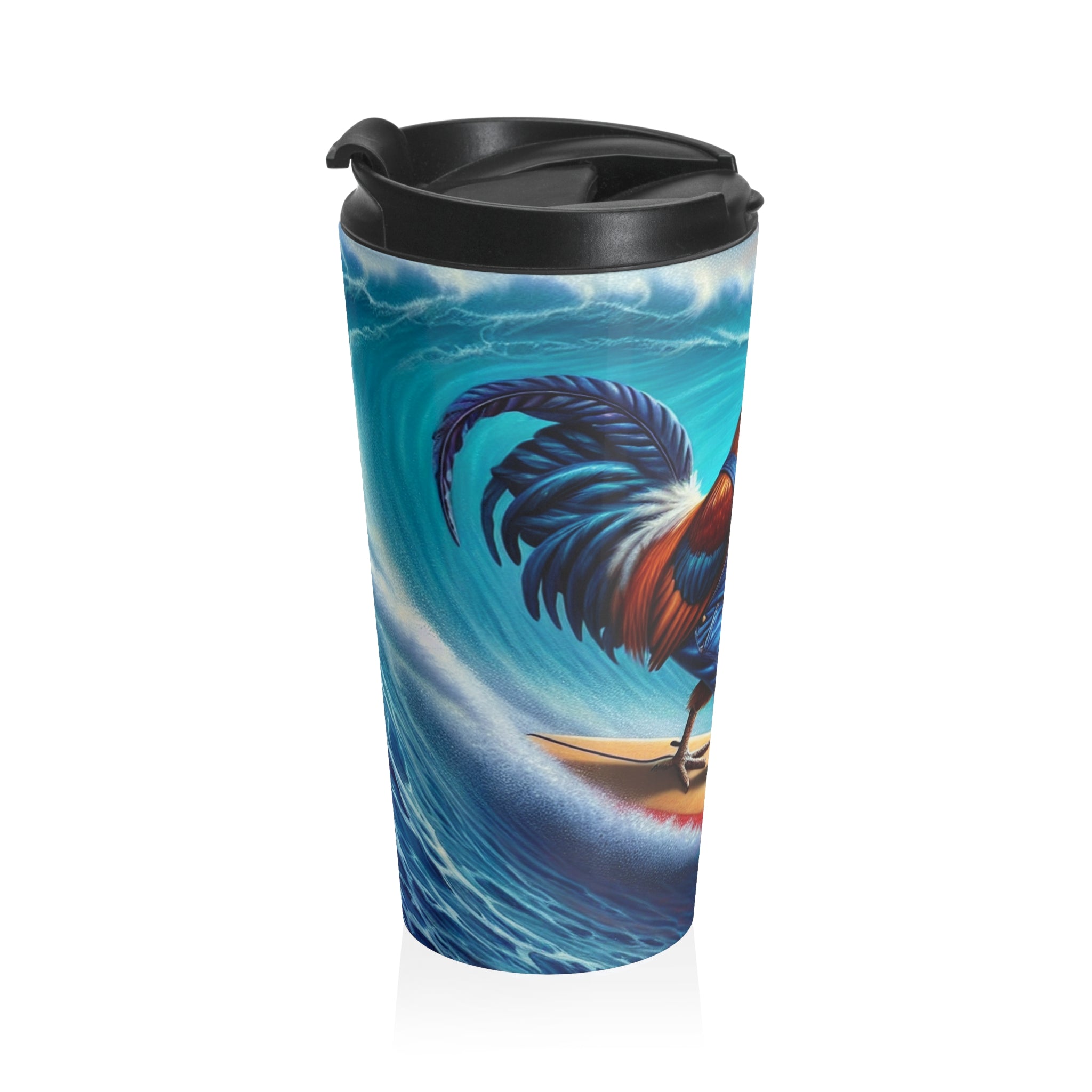 Surfing Rooster Stainless Steel Travel Mug (15oz)