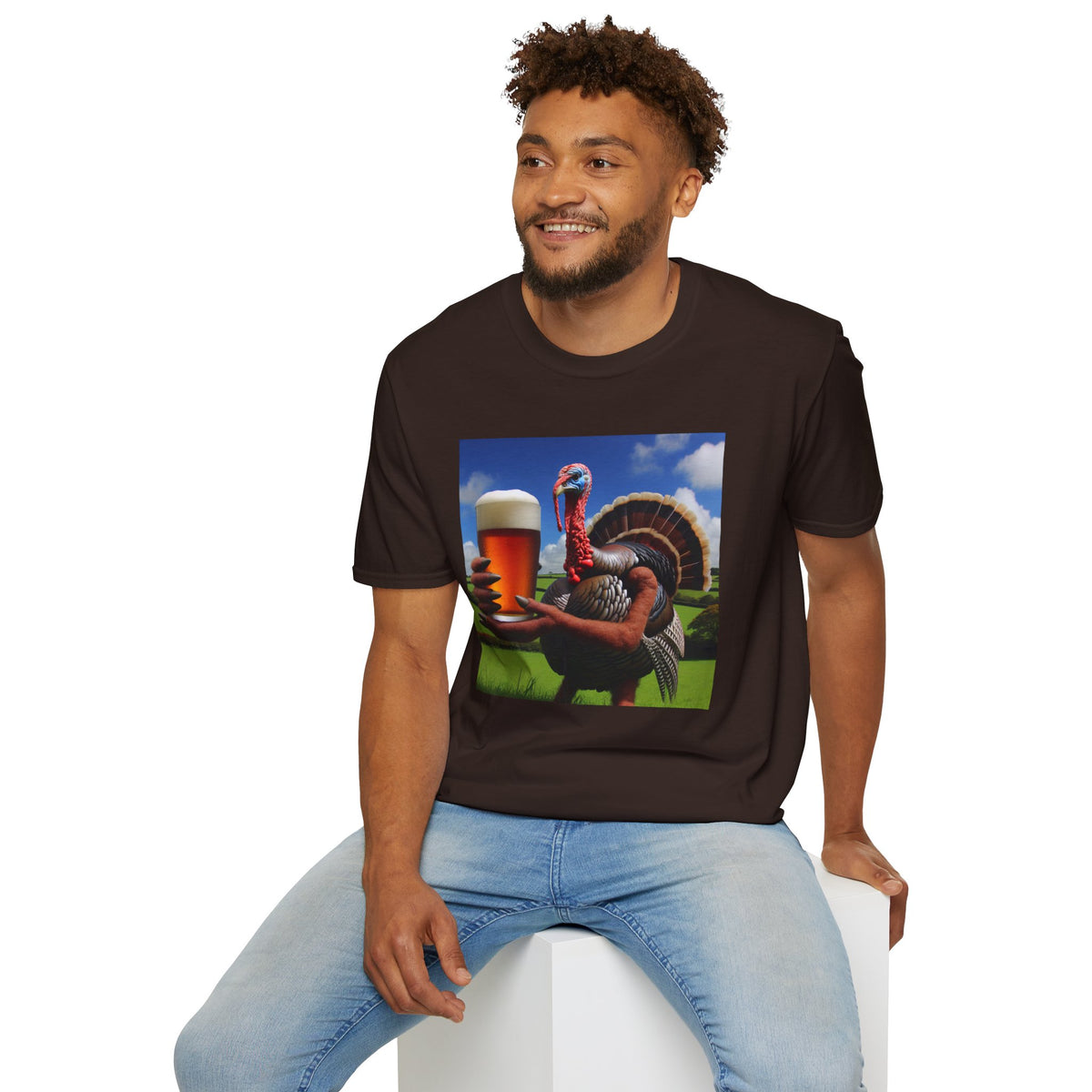 Thankful Turkey Beer T-Shirt — Funny Thanksgiving Turkey Holding Pint Tee