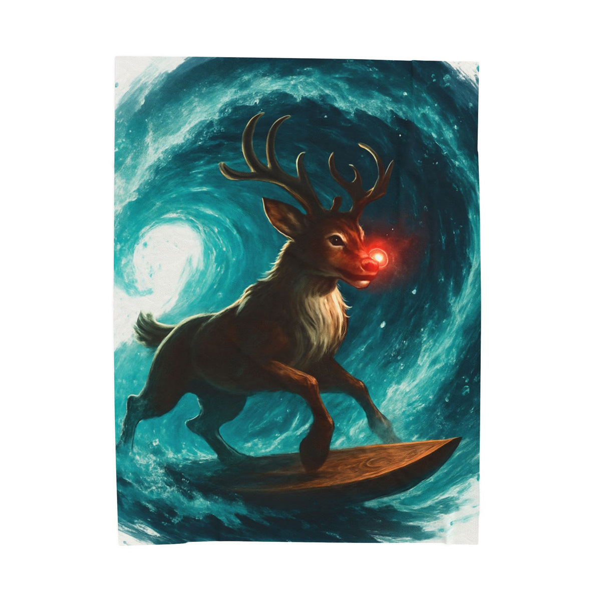 Mystical Surfing Reindeer Velveteen Plush Blanket