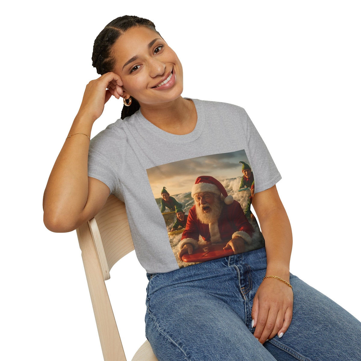 Santa Surfing T-Shirt — Funny Christmas Holiday Surf Santa Tee