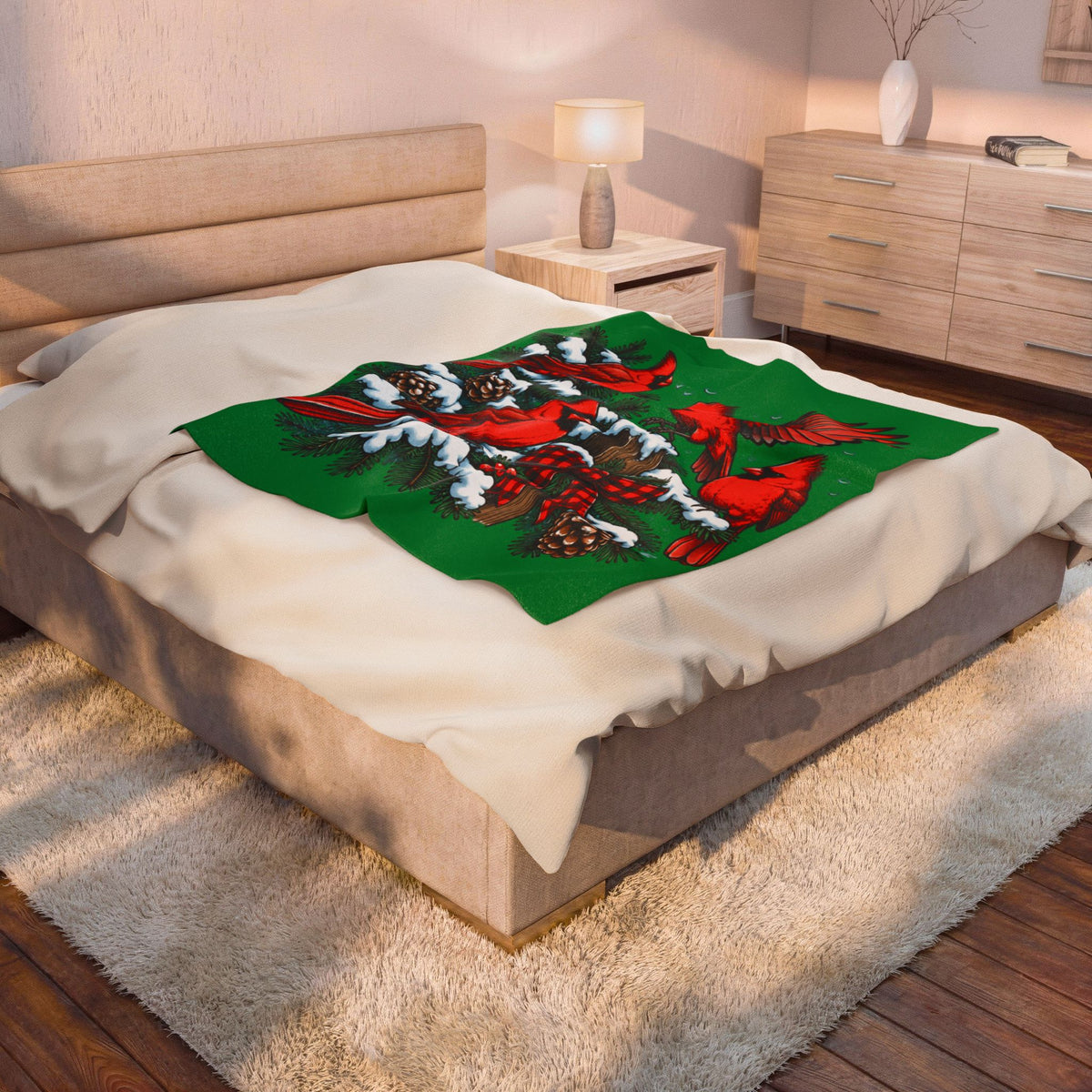 Christmas Cardinal Velveteen Plush Blanket