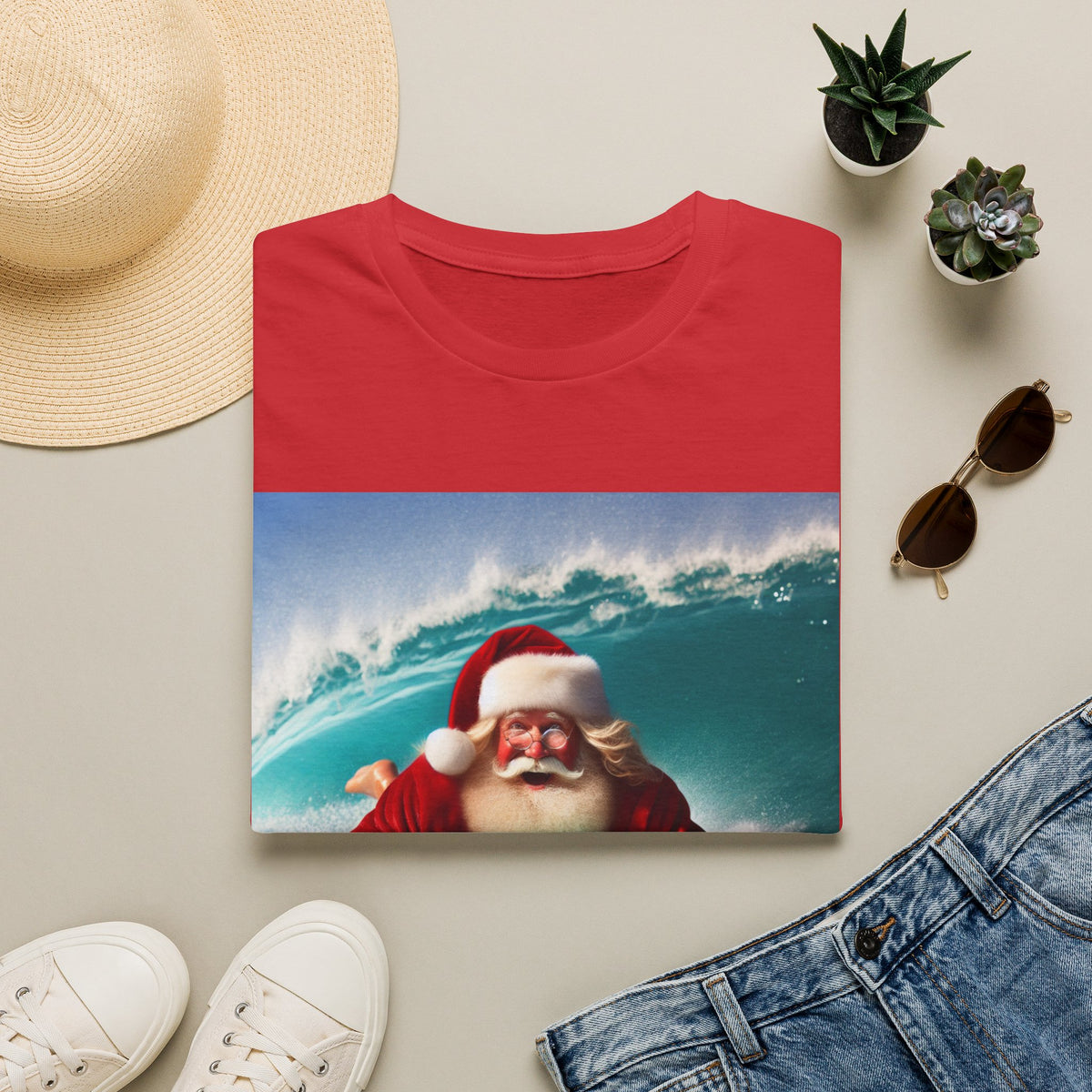 Surfing Santa T-Shirt — Funny Christmas Surf Holiday Tee