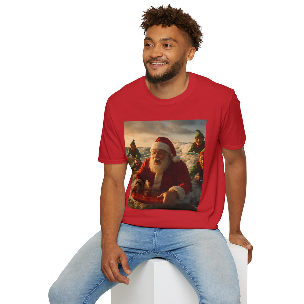 Santa Surfing T-Shirt — Funny Christmas Holiday Surf Santa Tee
