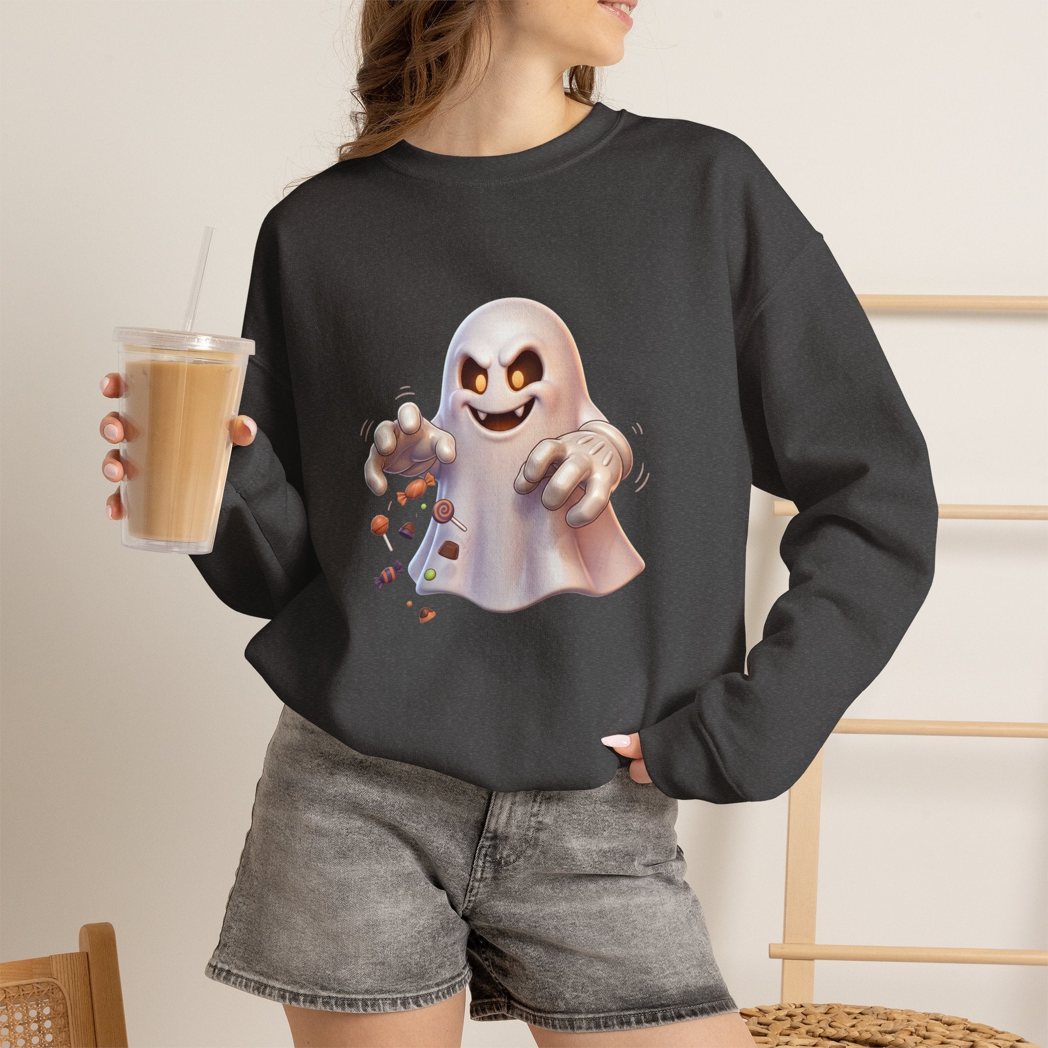 Candy Grabber Ghost Halloween Crewneck Sweatshirt
