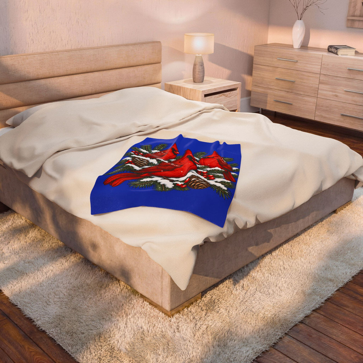 Cardinal Christmas Velveteen Plush Blanket
