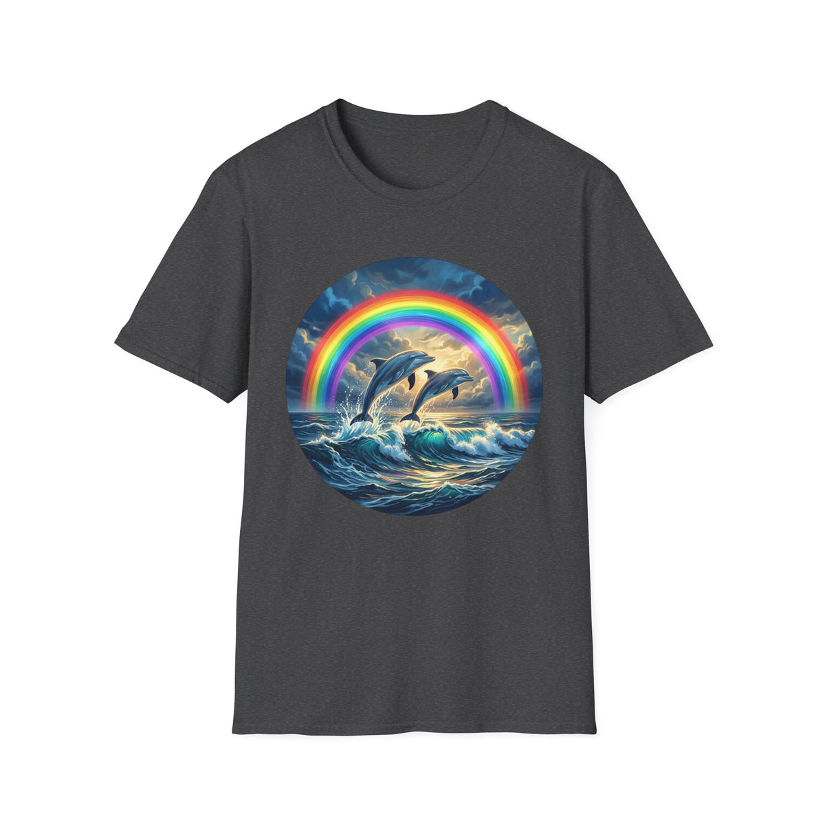Dolphin Rainbow Wave T-Shirt — Ocean Sunset Graphic Tee