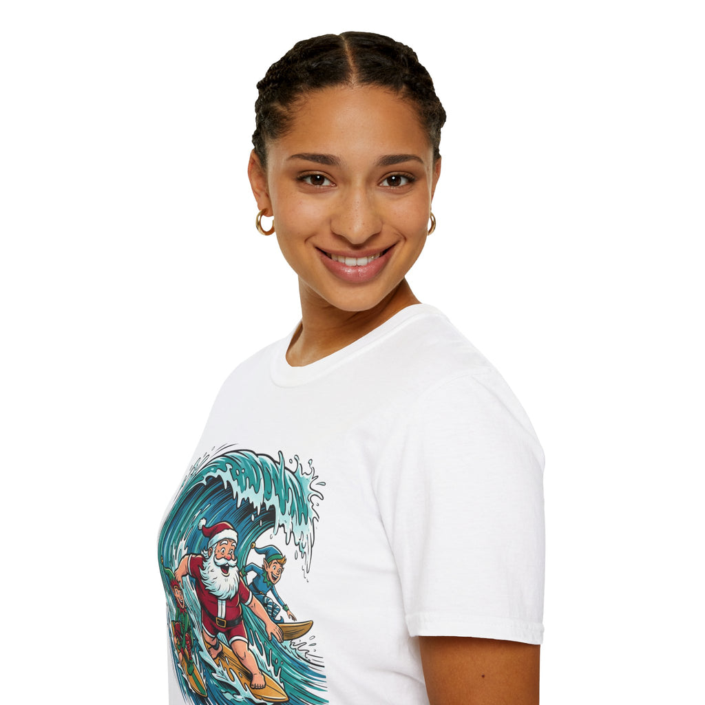 Surfing Santa T-Shirt — Christmas Beach Holiday Tee