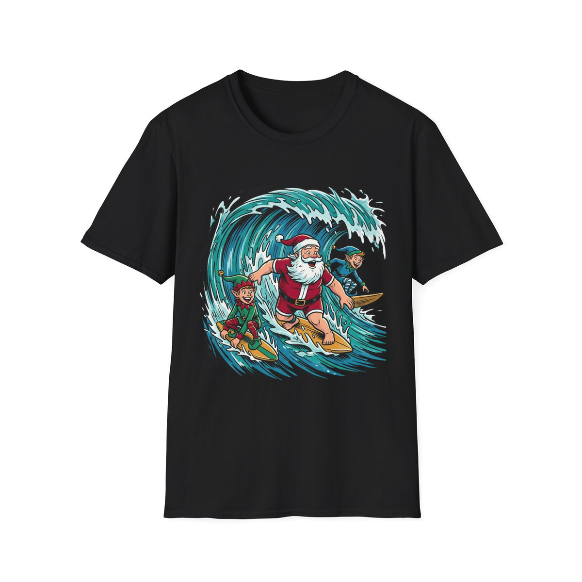 Surfing Santa T-Shirt — Christmas Beach Holiday Tee