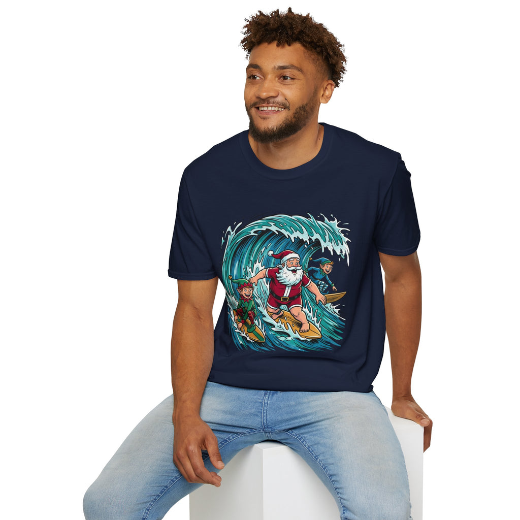 Surfing Santa T-Shirt — Christmas Beach Holiday Tee