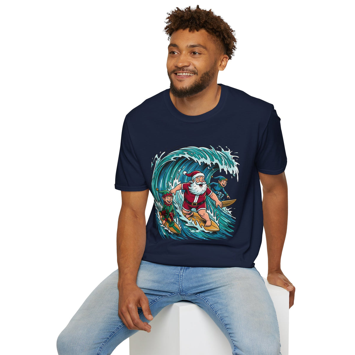 Surfing Santa T-Shirt — Christmas Beach Holiday Tee