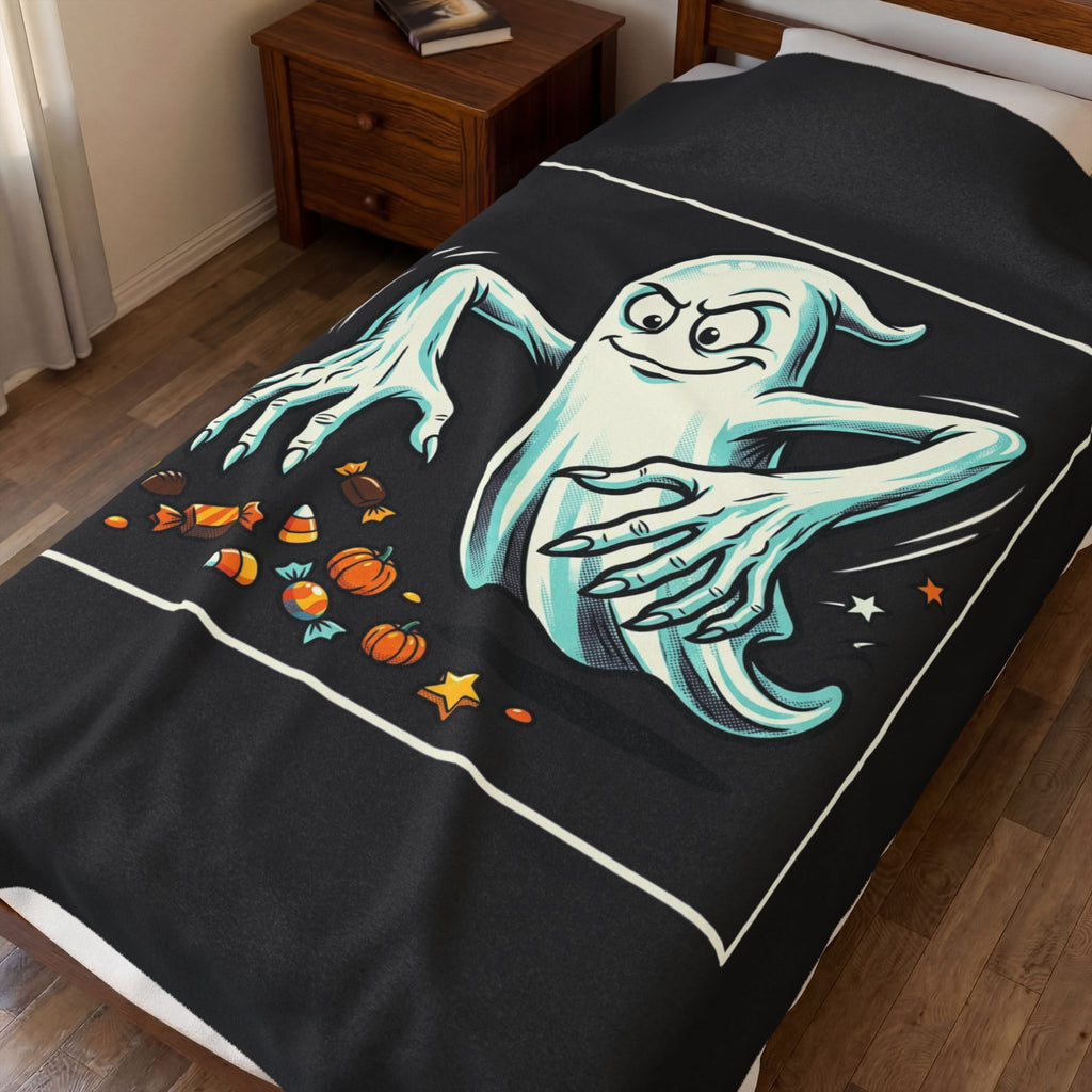Candy Grabber Ghost Halloween Velveteen Plush Blanket
