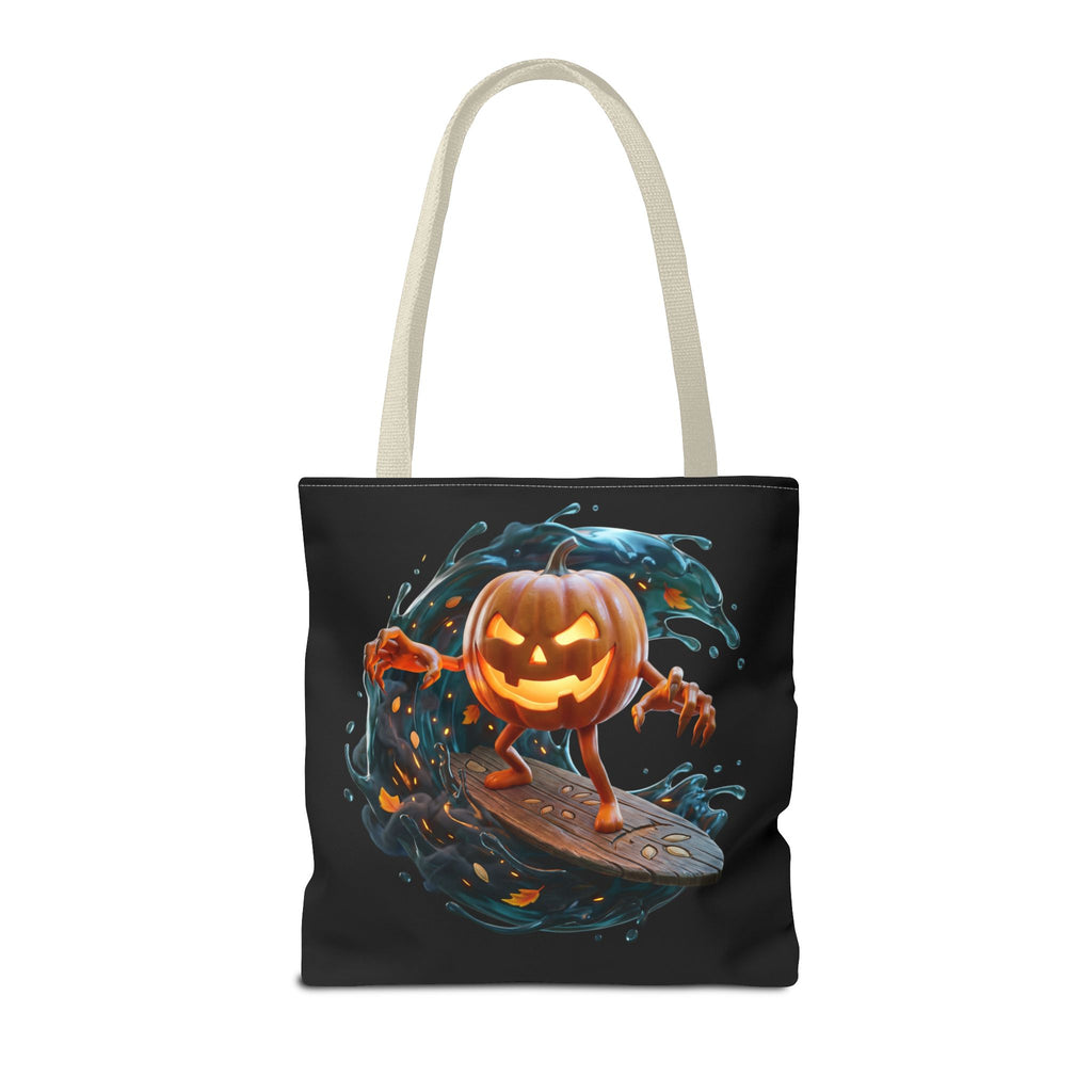 Halloween Pumpkin Surf Tote Bag — Spooky Jack-O'-Lantern Surfing Beach Tote