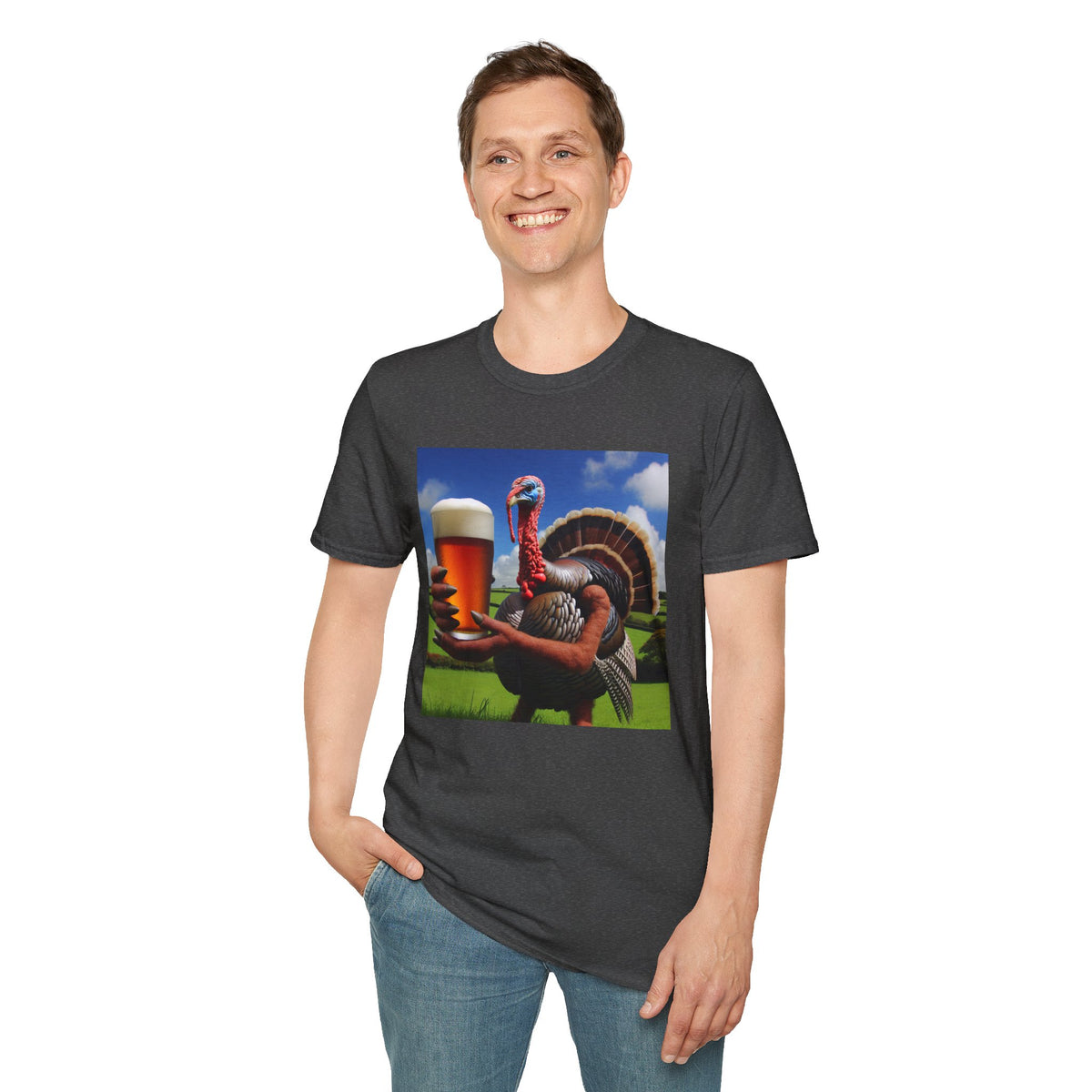 Thankful Turkey Beer T-Shirt — Funny Thanksgiving Turkey Holding Pint Tee