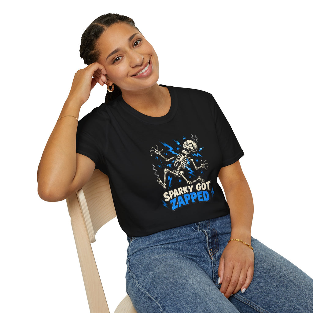 Sparky Got Zapped Skeleton Graphic T-Shirt