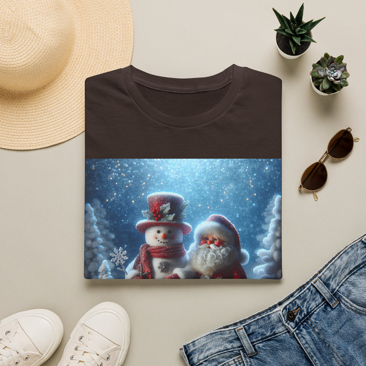 Christmas Santa & Snowman T-Shirt — Holiday Winter Scene Tee