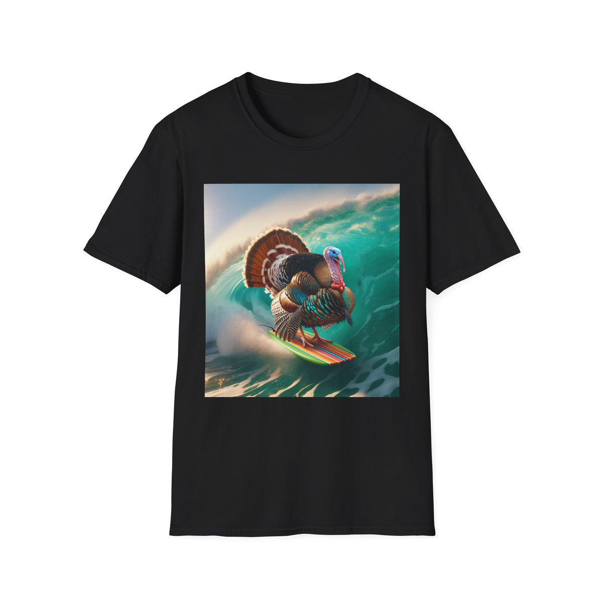 Majestic Surfing Turkey T-Shirt – Thanksgiving Wildlife Graphic Tee