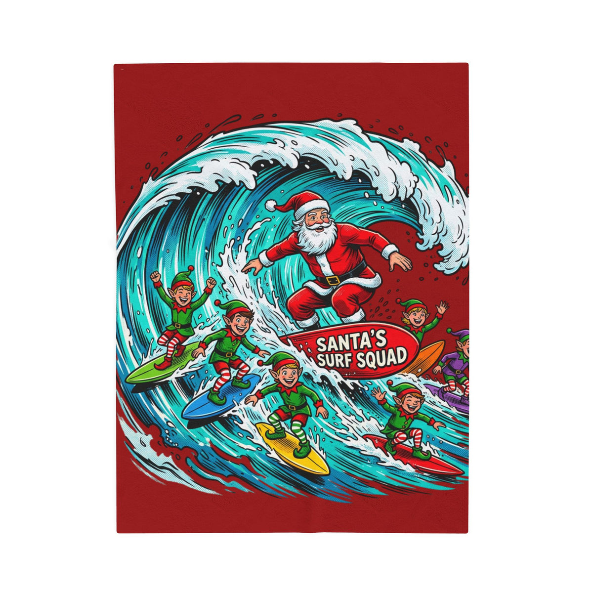 Christmas Surf Blanket — "Santa's Surf Squad" Velveteen Throw