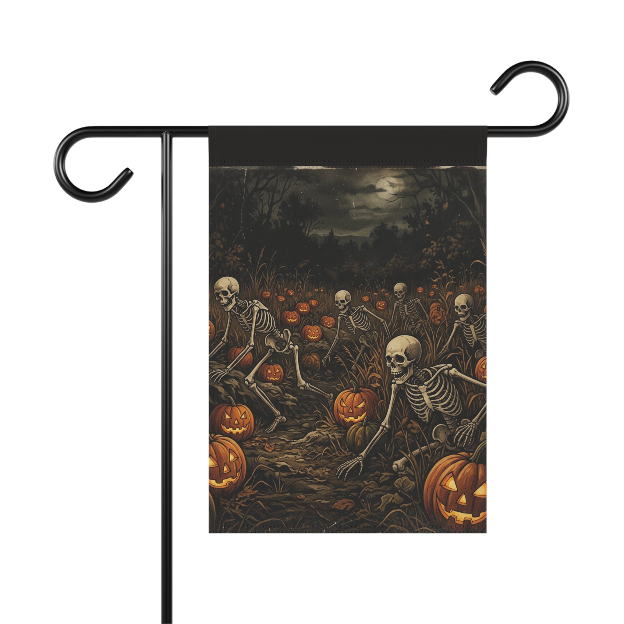 Halloween Skeleton Pumpkin Garden Flag — Spooky Outdoor House Banner