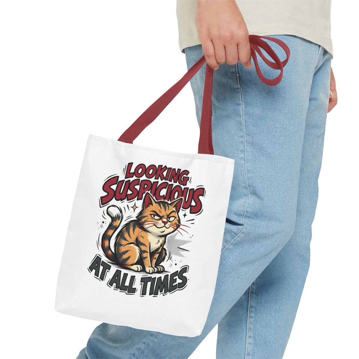 Looking Suspicious Cat Tote Bag - Funny Cat Lover Canvas Shopper