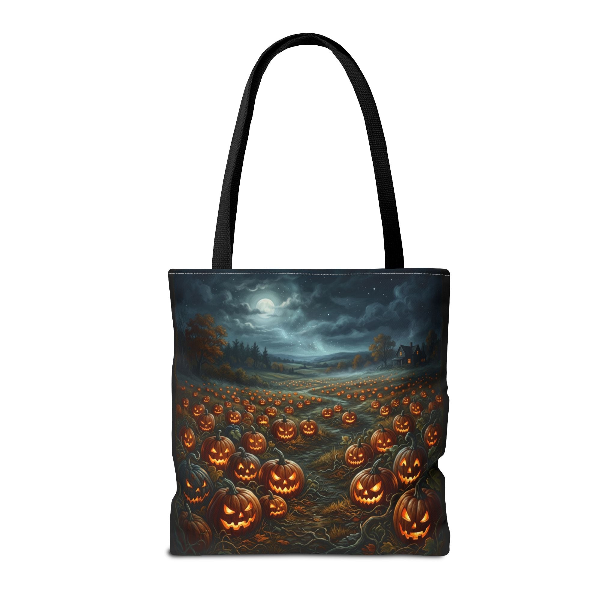 Halloween Pumpkin Field Tote Bag — Spooky Jack-O'-Lantern All-Over Print