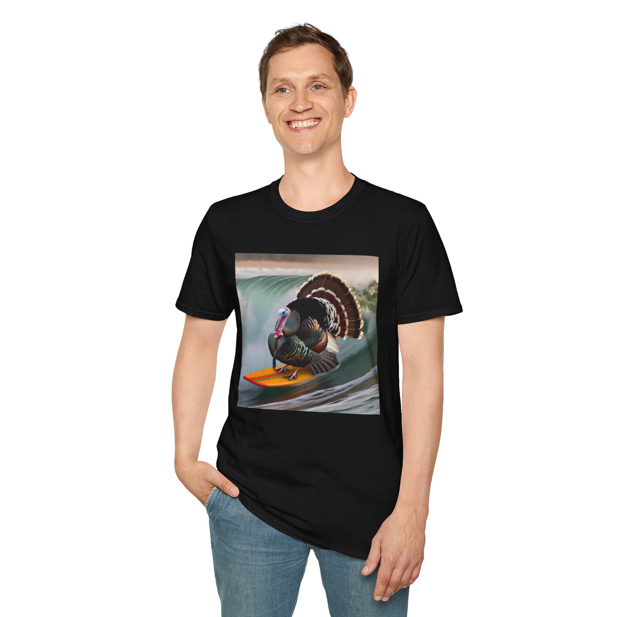 Surfing Turkey T-Shirt — Funny Thanksgiving Surfboard Graphic Tee
