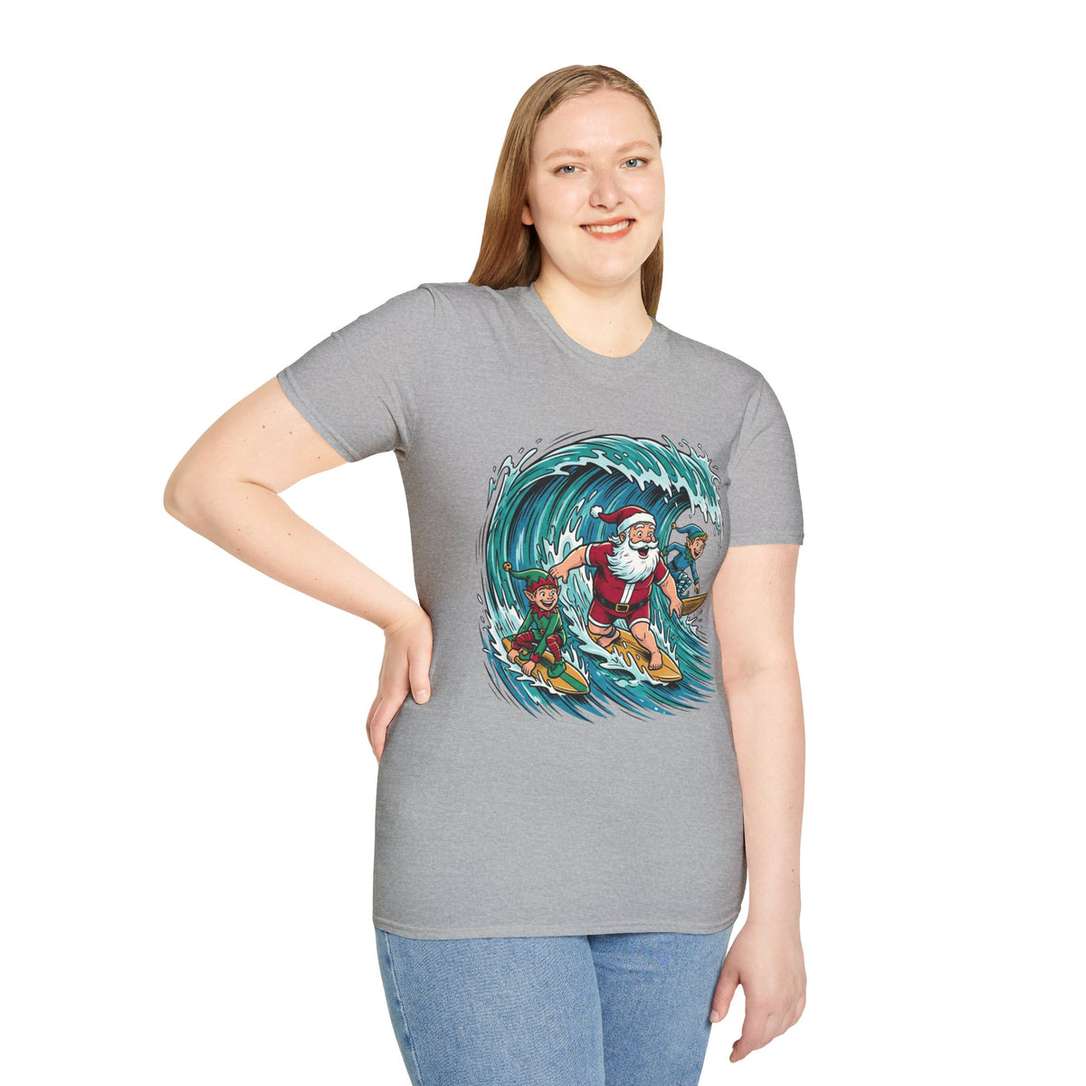 Surfing Santa T-Shirt — Christmas Beach Holiday Tee