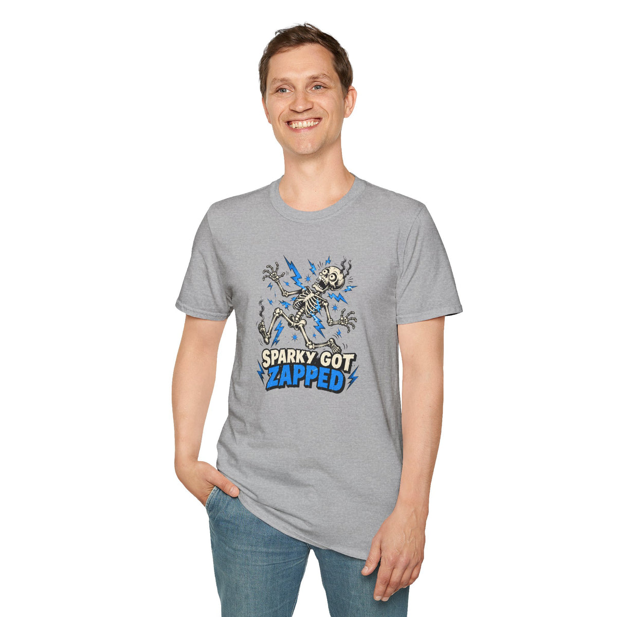 Sparky Got Zapped Skeleton Graphic T-Shirt