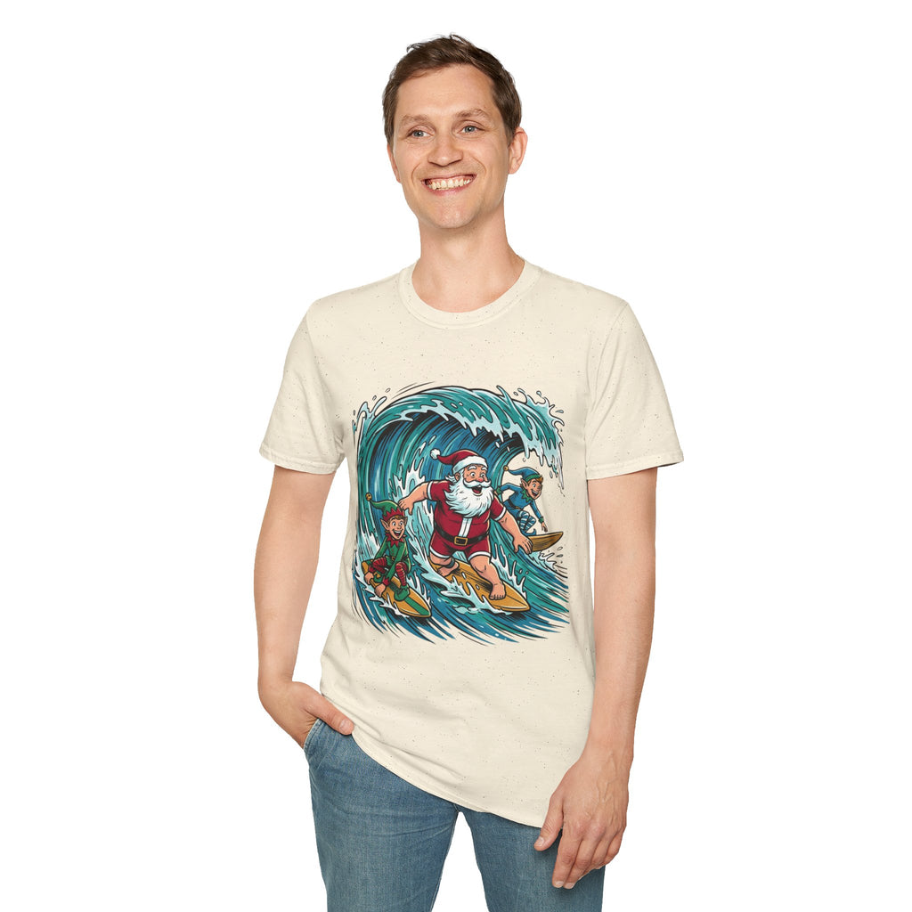 Surfing Santa T-Shirt — Christmas Beach Holiday Tee