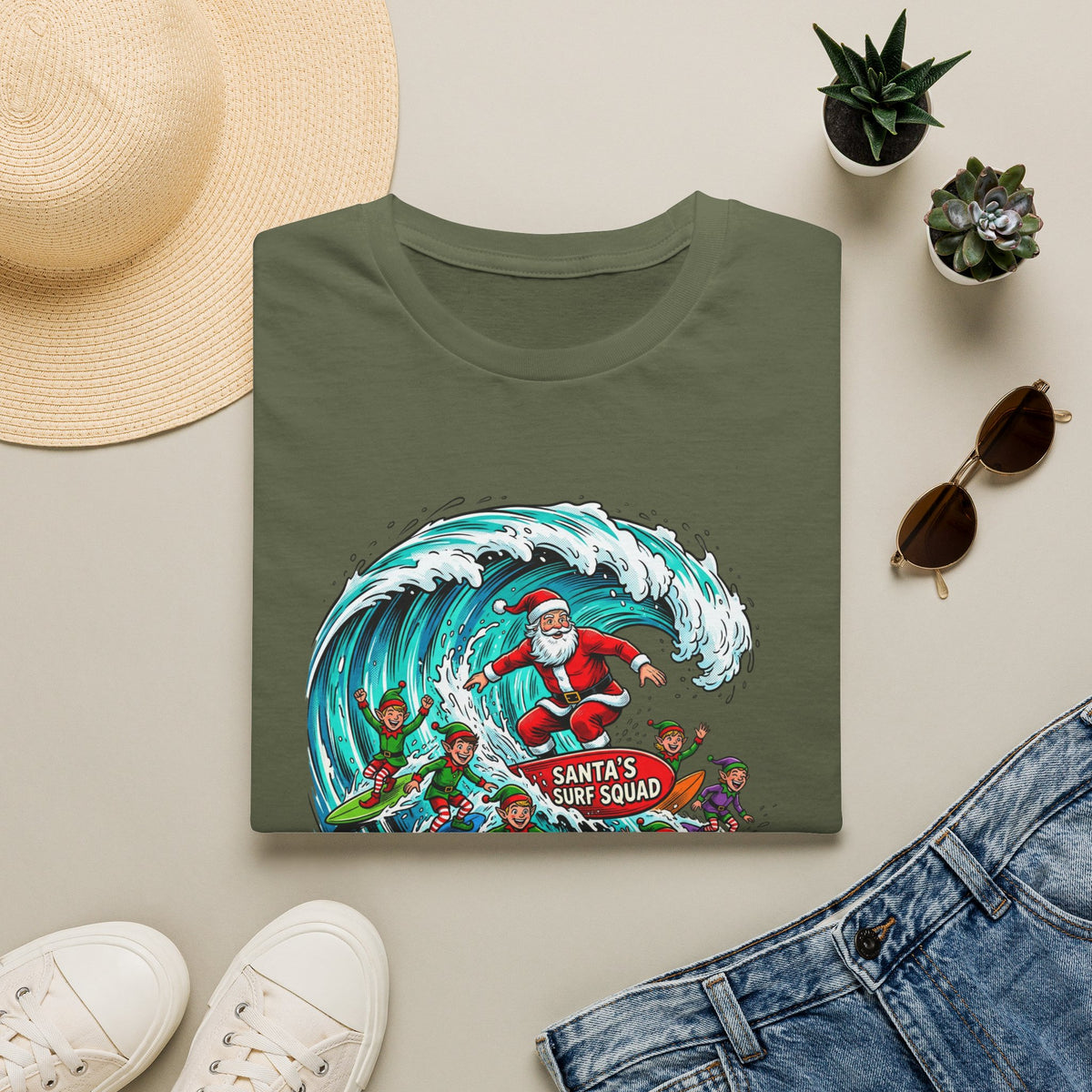 Santa’s Surf Christmas T-Shirt – Tropical Holiday Gift