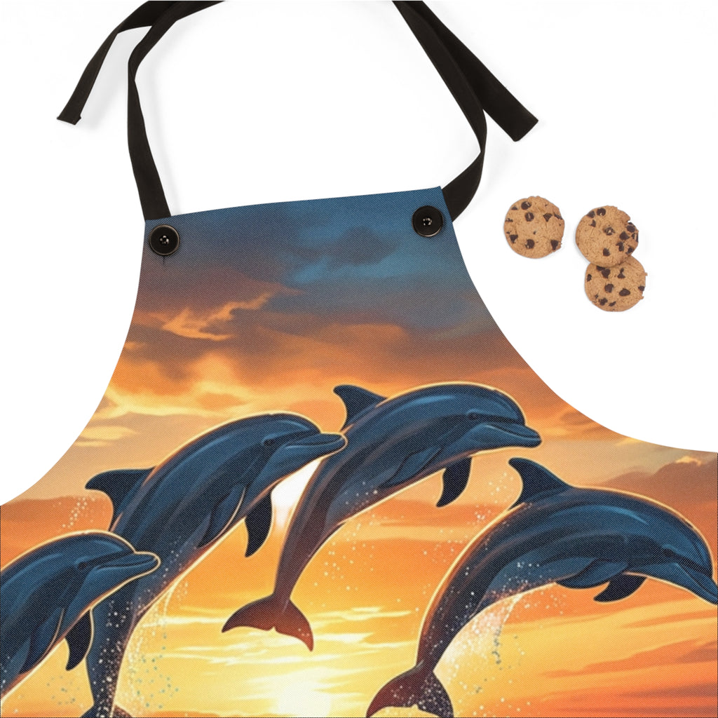 Dolphin Sunset Apron — Ocean Wildlife Kitchen Apron for Home Chefs & Beach Lovers