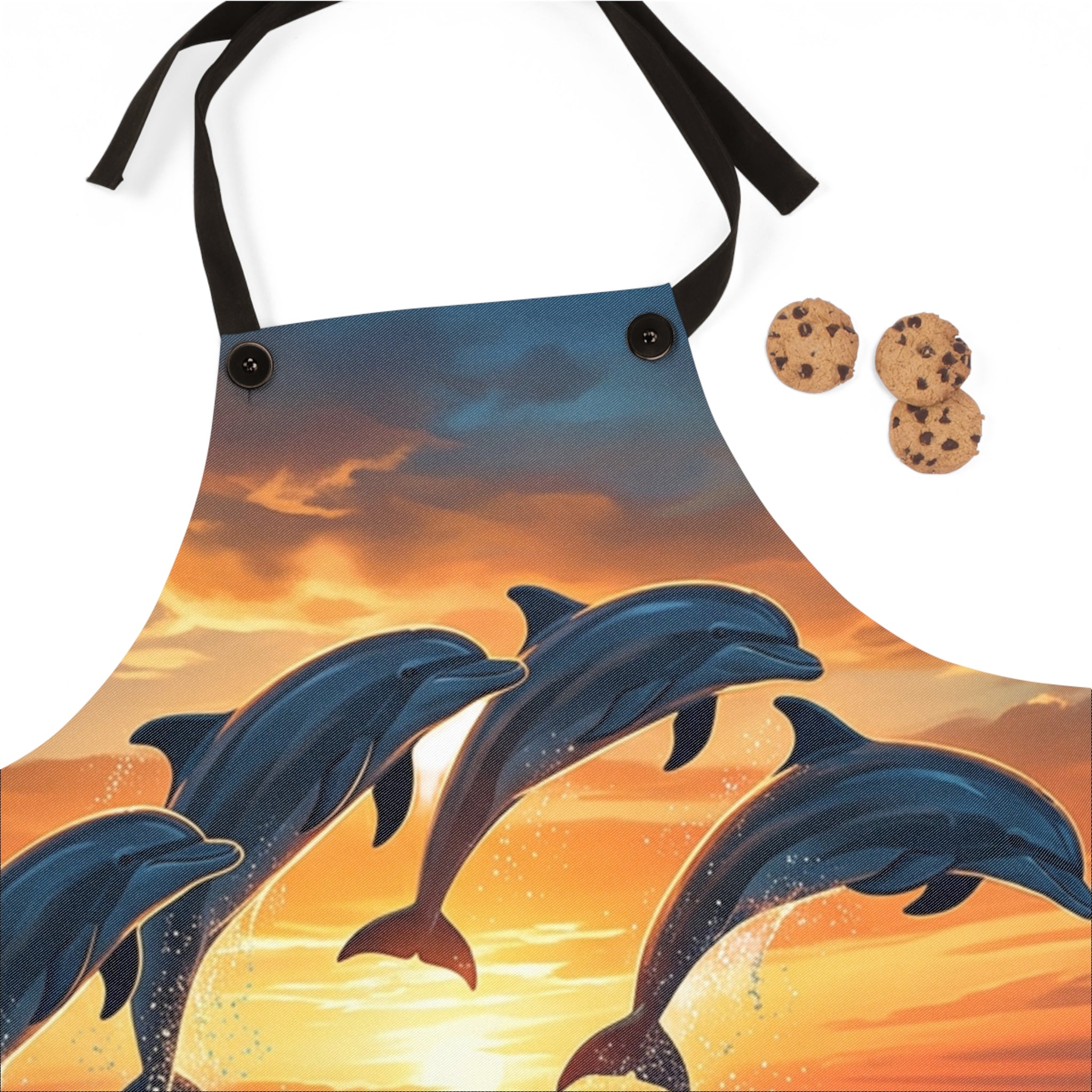 Dolphin Sunset Apron — Ocean Wildlife Kitchen Apron for Home Chefs & Beach Lovers