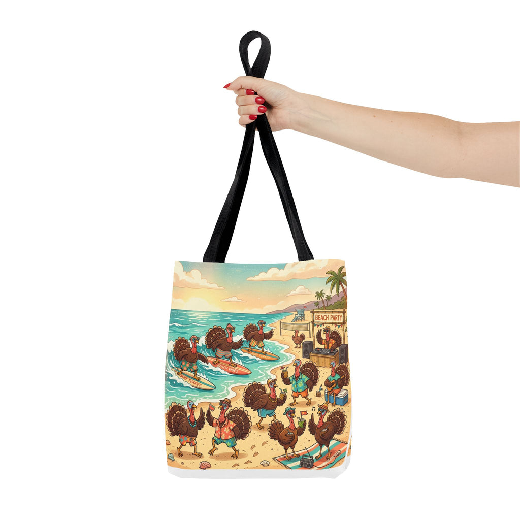 Surfing Turkeys Beach Tote Bag – Funny Thanksgiving Summer Beach Tote