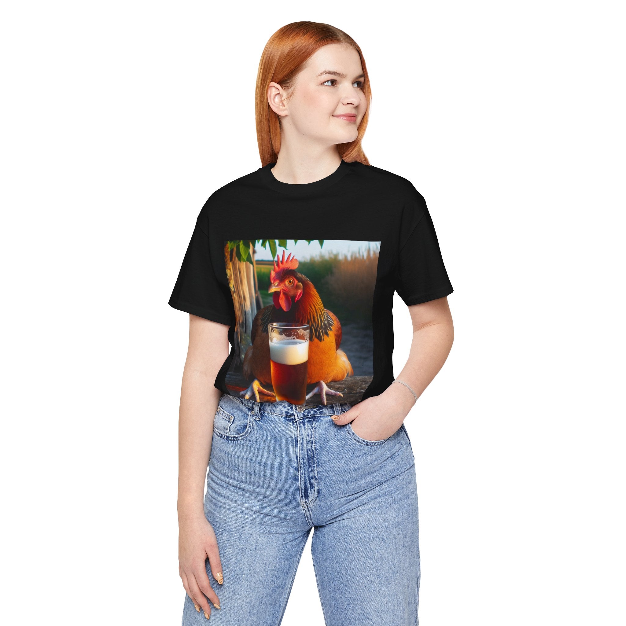 Funny Rooster with Beer Graphic Unisex T-Shirt