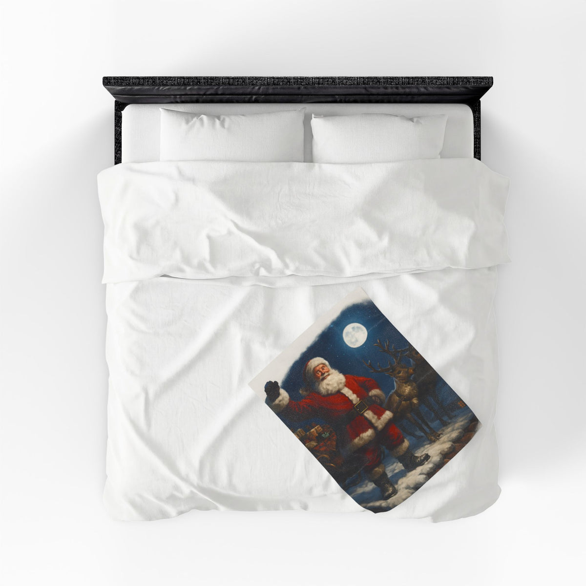 Santa Claus and Reindeer Christmas Velveteen Plush Blanket