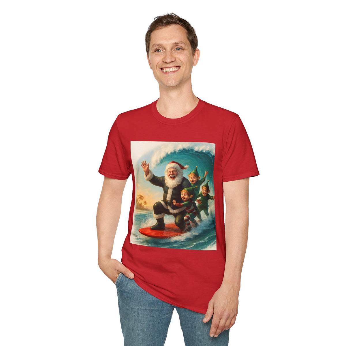 Santa Surfing T-Shirt — Retro Christmas Surfing Santa Tee
