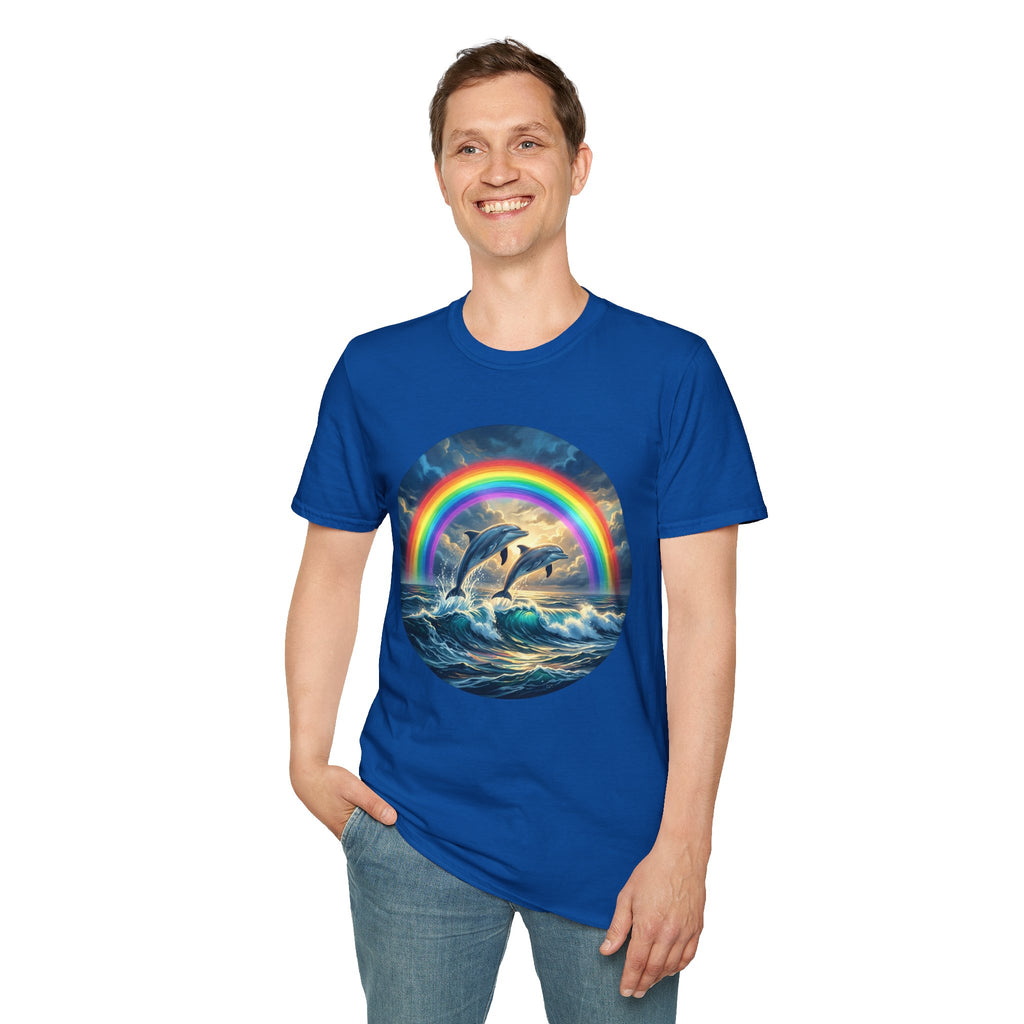 Dolphin Rainbow Wave T-Shirt — Ocean Sunset Graphic Tee