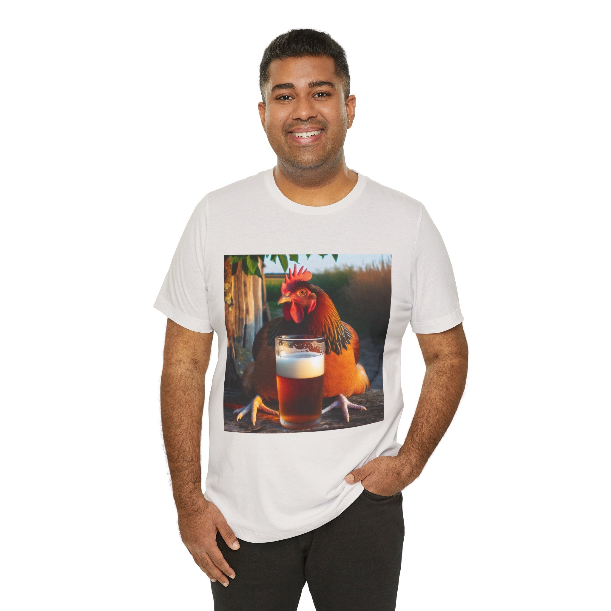 Funny Rooster with Beer Graphic Unisex T-Shirt